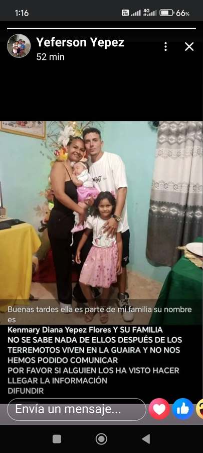 Kennmari diana Yepez flores y su familia